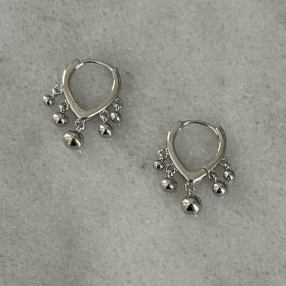 COPY - Sterling Silver Triangle Fringe Ball Hoop Earrings - Picture 1 of 5